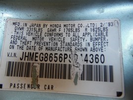 1993 Honda Civic LX Green Sedan 1.5L AT #A24942
